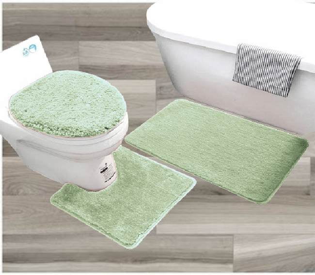 Sage green color BS#6 bathroom dcor mat rug 3pc Set, shaggy chenille ...
