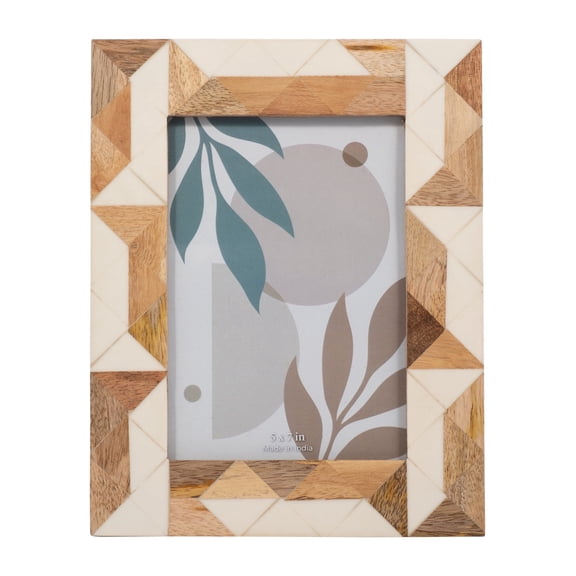 Sagebrook Decorative Photo Frame - Contemporary Resin Wood Brown and White Geometric Design Picture Frame - Home or Office Decor - Photo Display
