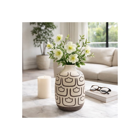 Ceramic Vase for Living Room Decor and Home Accents - Decorative Flower Vase for Bedroom, Office, or Bookshelf Decor - Modern House Display for Kitchen Counter or Console Table - 10", Ivory & Tan