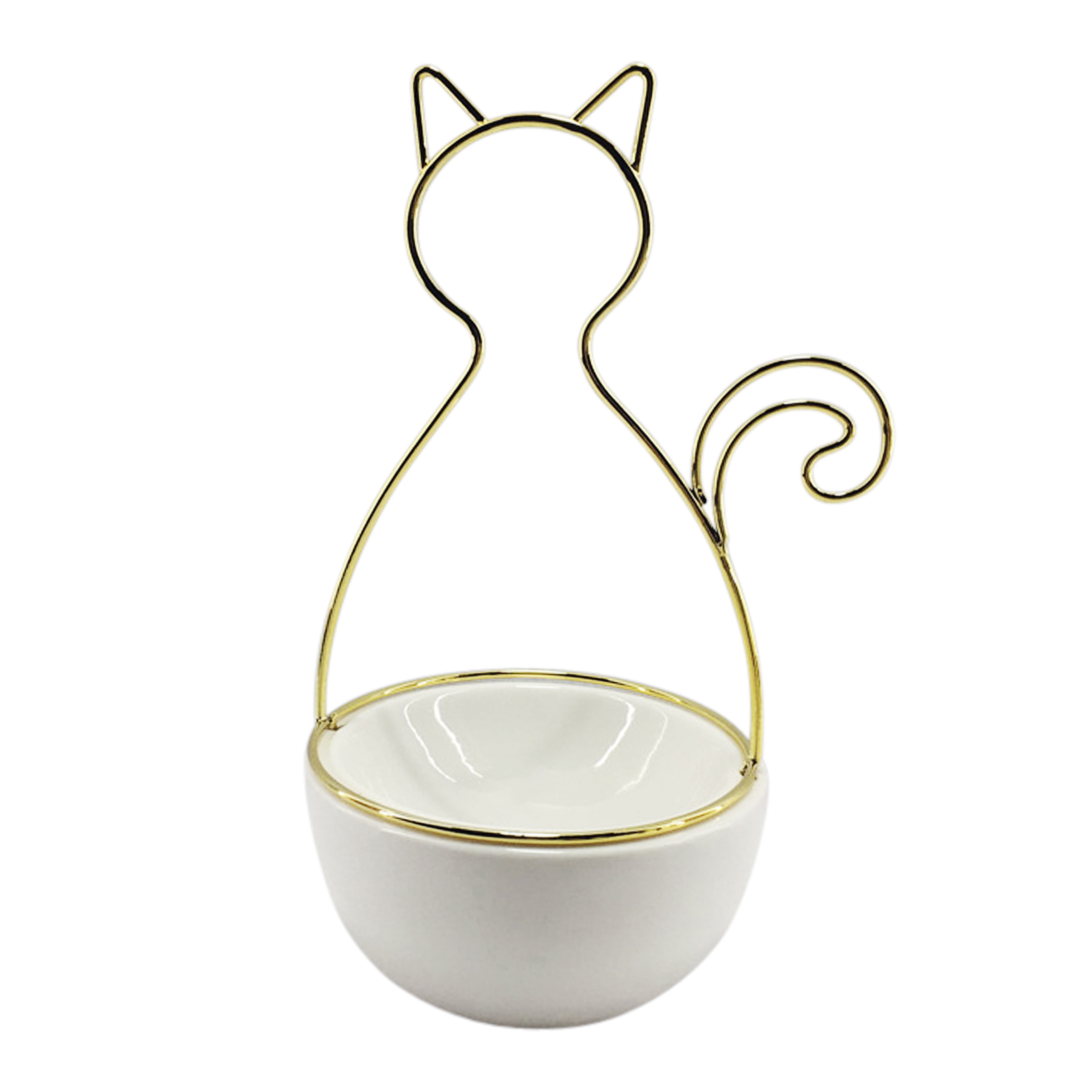 White and Gold Ceramic Cat-Shaped Trinket Tray