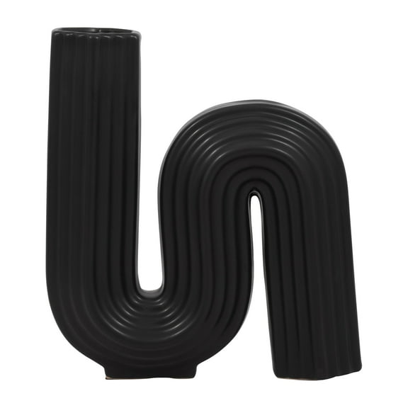 Modern Ceramic Vase - Sculptural Decorative Accent for Home, Office, Bedroom & Living Room - Contemporary Matte Stoneware - 11" Black