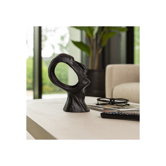 Metal Face Sculpture Figurine for Home Decor and Bathroom - Decorative Abstract Accent for Office, Console, and Living Room Display - Ornaments for Shelf and Coffee Table Decor - 12", Black