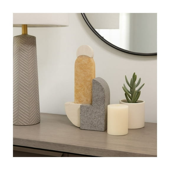 Marble and Stone Abstract Sculpture - Kitchen Decor, Home Decor, Decorative Objects and Statues Figurine for Decorations for Living Room, Entryway, or Office - Handcrafted Accent, 13", Multi-Color