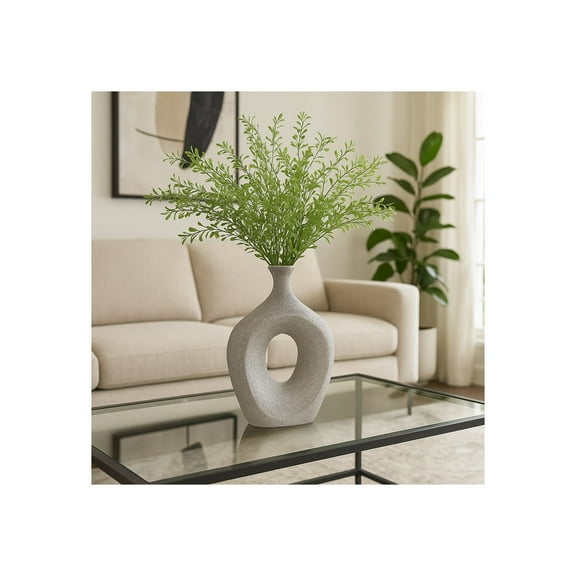 Ceramic Vase That Elevats Home Decor - Vase for Living Room Decor, Dining Table or Office Desk - Flower Vase with Hollow Center for House, Table, & Bedroom Decor - 13" Silver