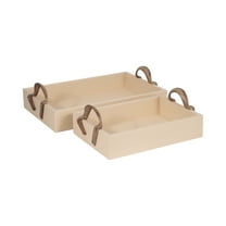 Sagebrook Home 14", 18" Forged Handle Ivory and Bronze Trays - MDF and Faux Leather (Set of 2)