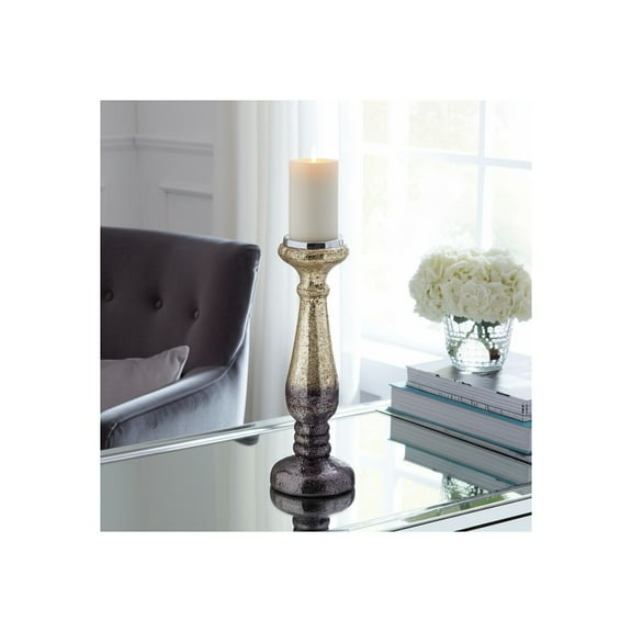 Glass Pillar Candle Holder with Glam Design - Elegant Taper Holder for Home & Office Decor - Sturdy & Stylish for Living Room & Bedroom - 15" Purple
