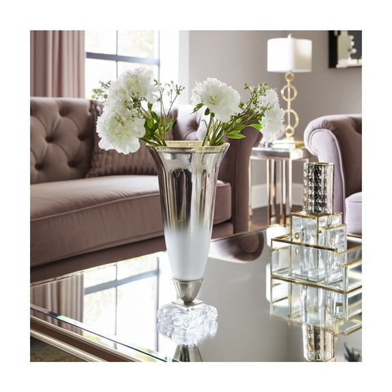Flared Glass Vase for Living Room Decor - Contemporary Flower Vase for Table Centerpiece and House Display - Modern Accent for Home Entryway, Room, Bedroom, and Office Desk - 15", Silver & Gold
