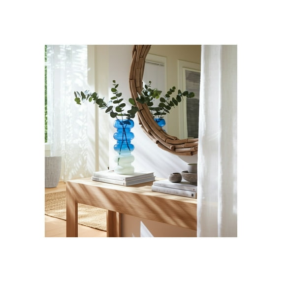 Glass Vase - Coastal Ombre Blue & White Decorative Vase for Home, Office, Bedroom & Living Room Decor - Modern Hand-Blown Accent Flower Vase - Elegant Coastal Style Centerpiece - 17" Blue