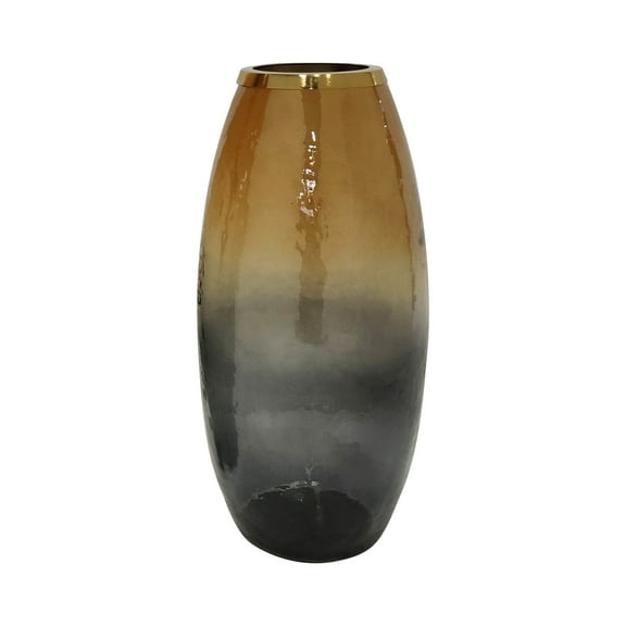 Sagebrook Home 18"h Glass Vase with Metal Ring, Bronze