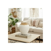 Vase Pottery Terracotta Woven Rattan Neck 10 Inch Boho Style White Finish Home Office Bedroom Living Room Decor