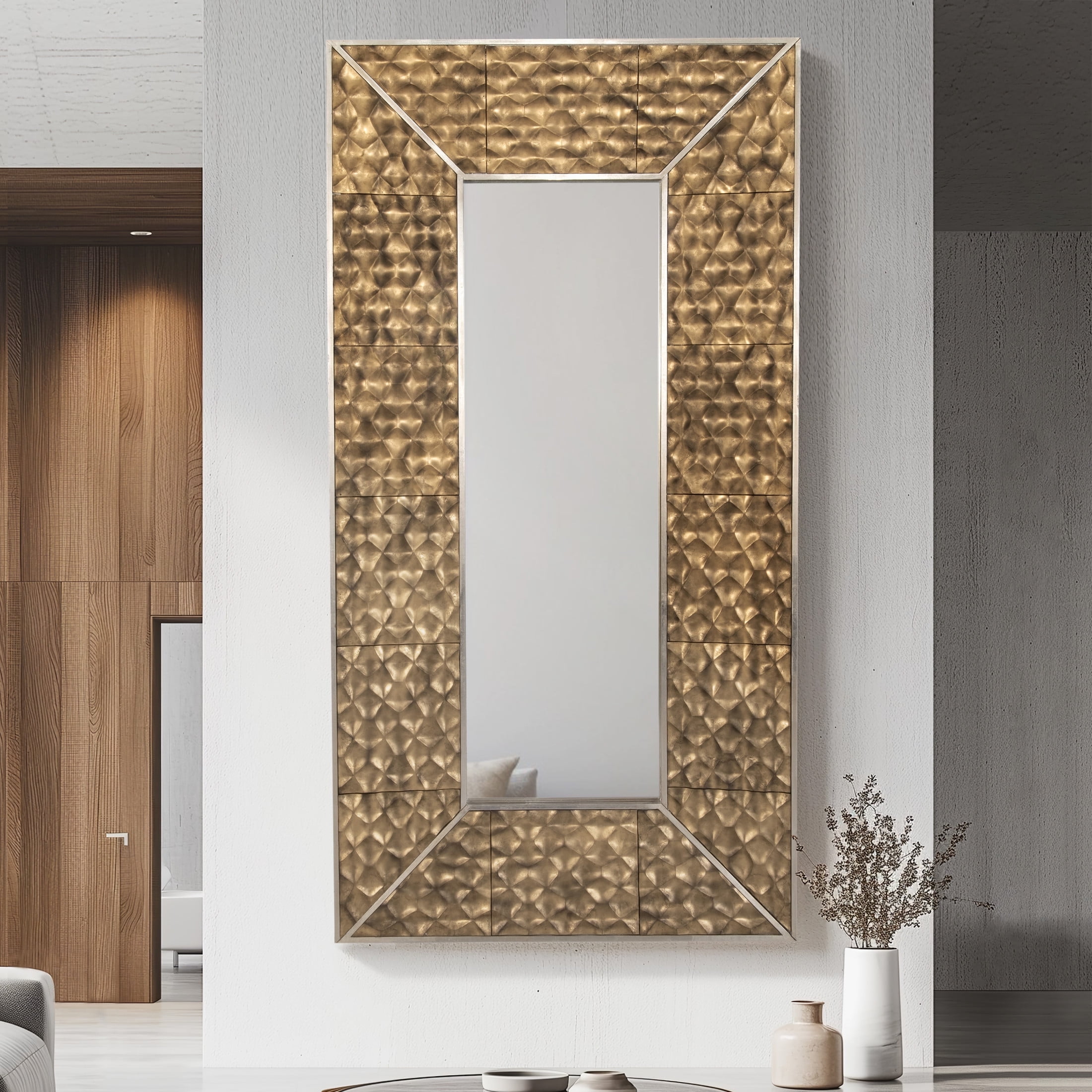 Large Gold and Silver Leaf Wood Framed Mirror