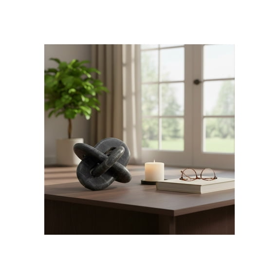 Marble Knot Sculpture for Living Room Decor - Decorative Home Accent for Bathroom, Office, Shelf, or Entryway Display - Tabletop Ornament for Coffee Table or Bedroom Decor - 6", Gray