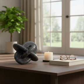 Modern Marble Knot Sculpture for Home Decor - Decorative Home Accent for Bathroom, Office Desk, and Living Room - Statue Ornament for Shelf, Coffee Table, and Bedroom Styling - 6", Gray