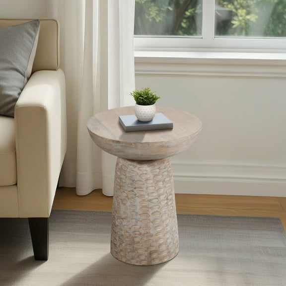 Sagebrook Home 20" Hammered Base Accent Table, White Wash