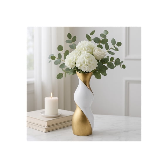 Elegant Twisted Ceramic Vase for Living Room and Home Decor Accent - Ideal for House Decor and Table Displays - Decorative Flower Vase for Entryway, Bedroom, or Office Desk - 20", Gold & Metallic