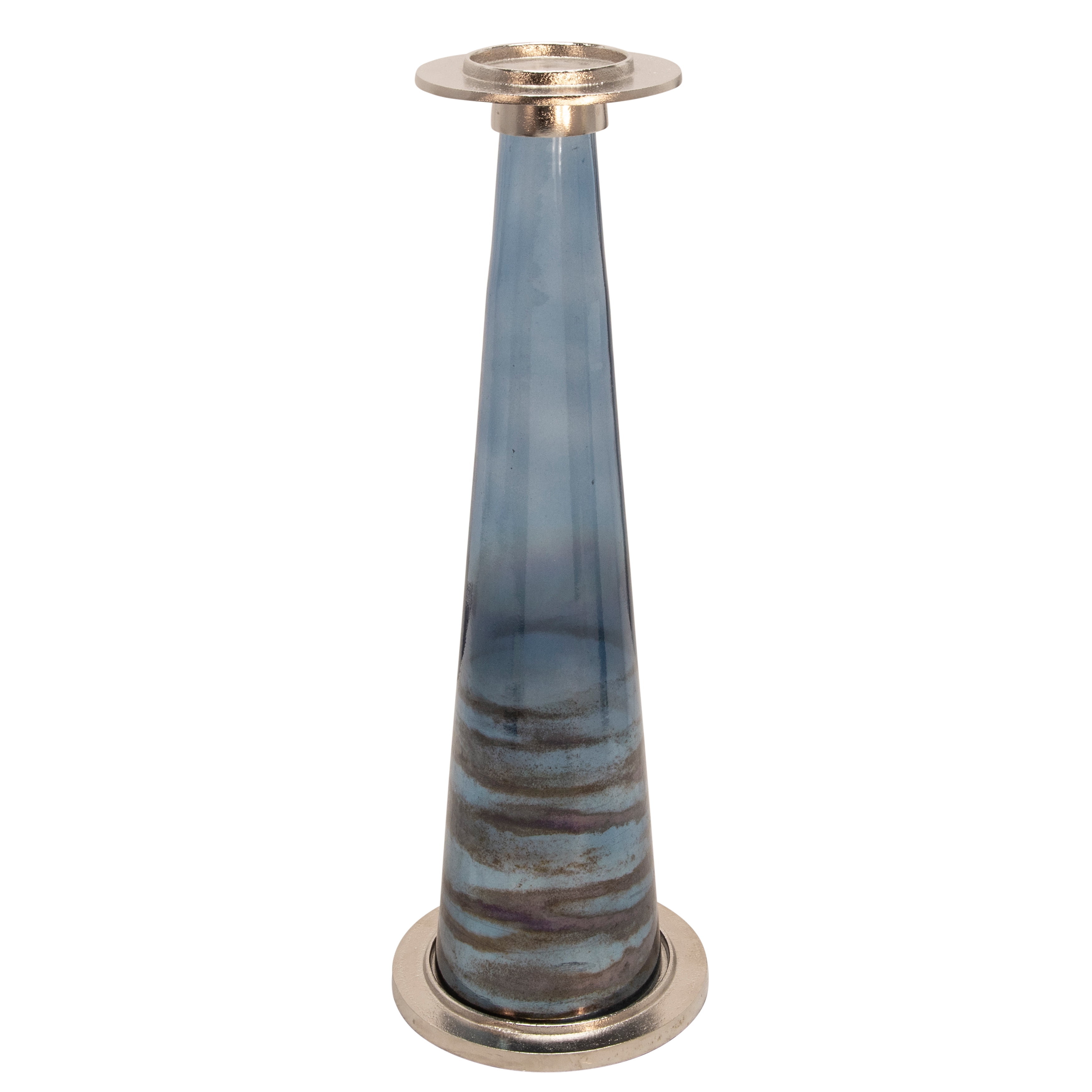 22" Blue and Brown Glass Pillar Candle Holder