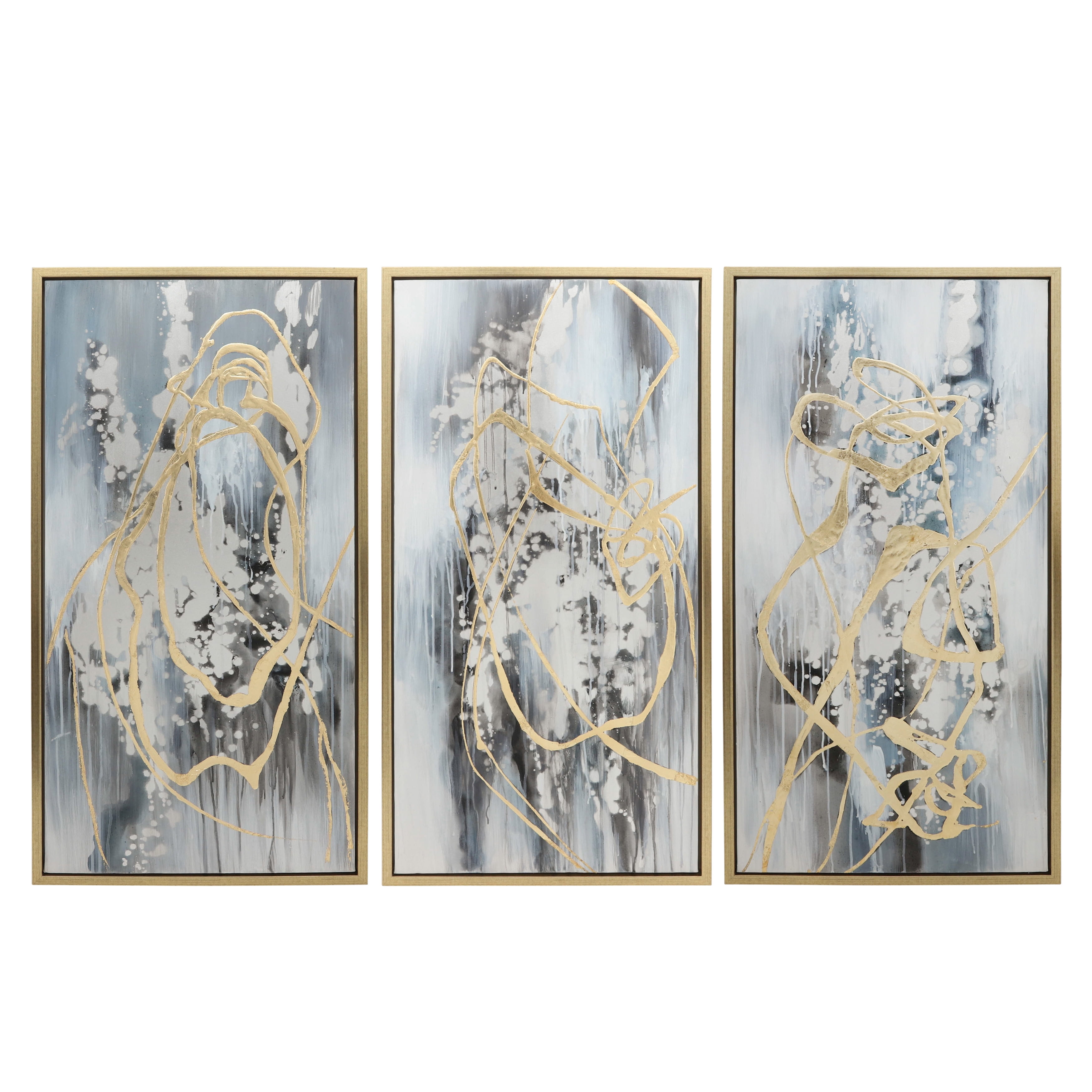 Large Abstract Multi-Color Canvas Set with Gold Frames