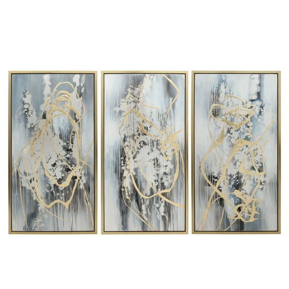 Sagebrook Home 22x42 Set of 3 Abstract Canvas, Multi On Gold Frame
