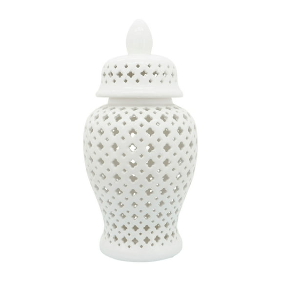 Sagebrook Home 24" Cut-out Clover Temple Jar, White