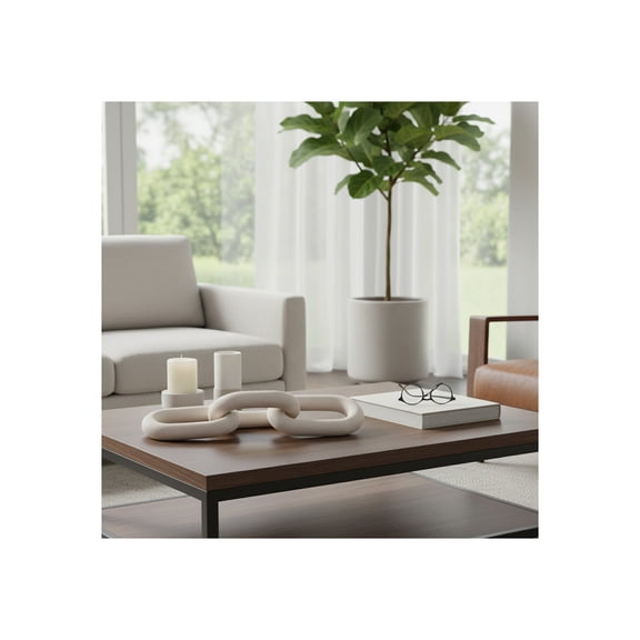 Wooden Chain Link Sculpture for Home Decor - Accent Display for Bathroom, Office, and Living Room - Handcrafted Link for Shelf Styling - Modern Room Coffee Table Decor Ornament, 4", White