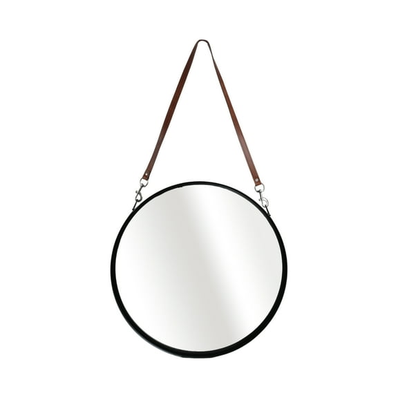 Sagebrook Home 28" Round Mirror with  Leather Strap, Black