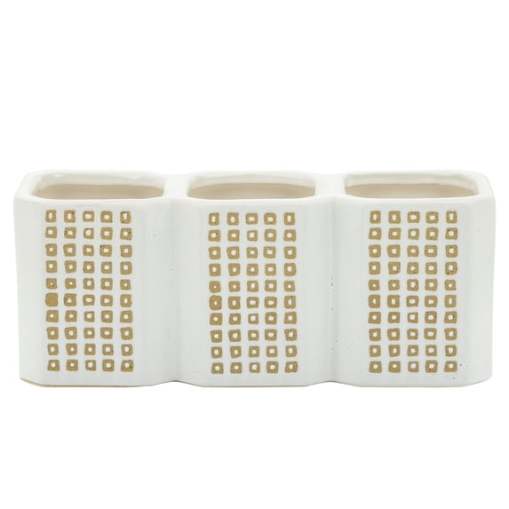 Sagebrook Home 3-Cup Dotted Pen Holder, White/Beige