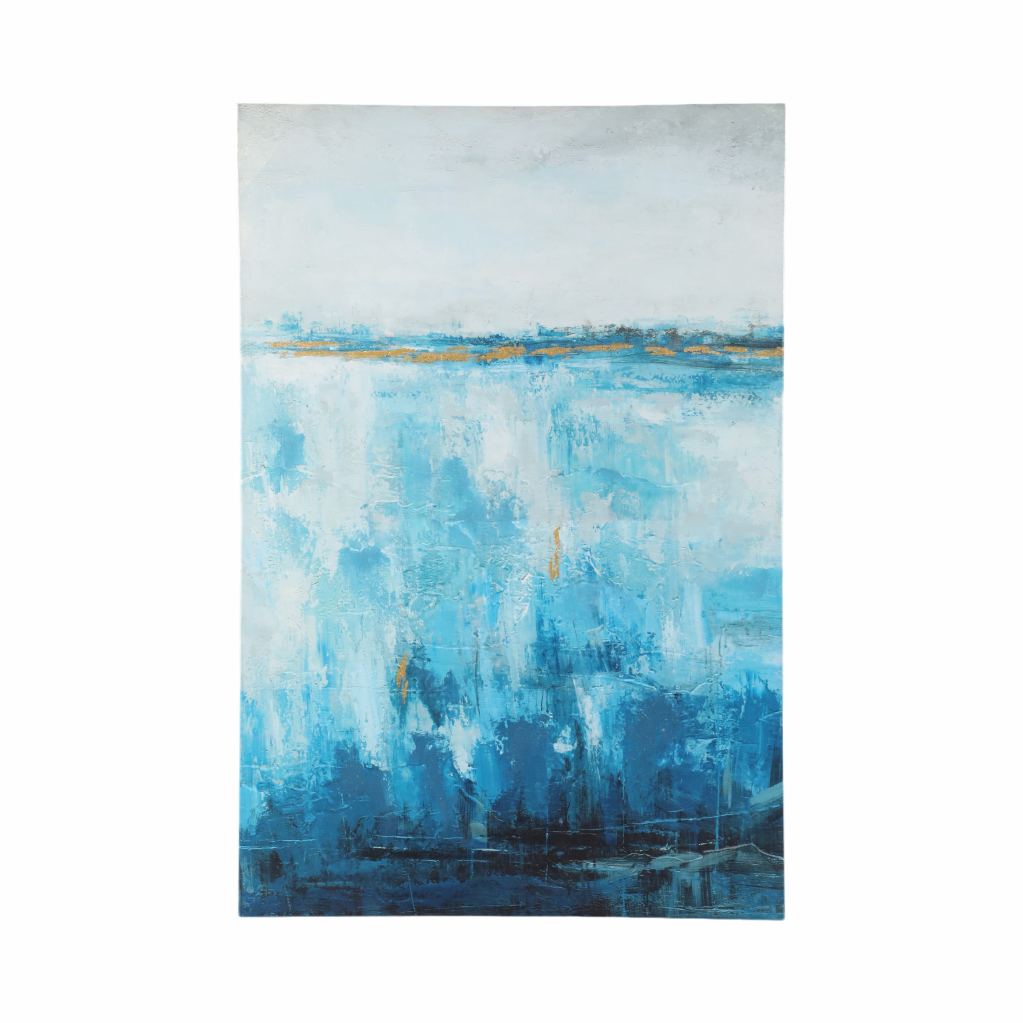 Blue Abstract Hand-Embellished Canvas Print, 48x16