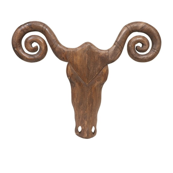 Sagebrook Home 34x27" Natural Mango Wood Carved Bighorn Wall Hanging, Rustic Artisan Crafted Decor, Transformative Aesthetic for Any Room