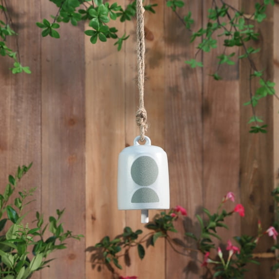 Modern Ceramic Small Bell Wind Chimes for Garden or Outside Decor - Beautiful Windchime for Patio & Porch Hanging Display - Decorative Outdoor Accent for Home Decoration - 5", White & Green