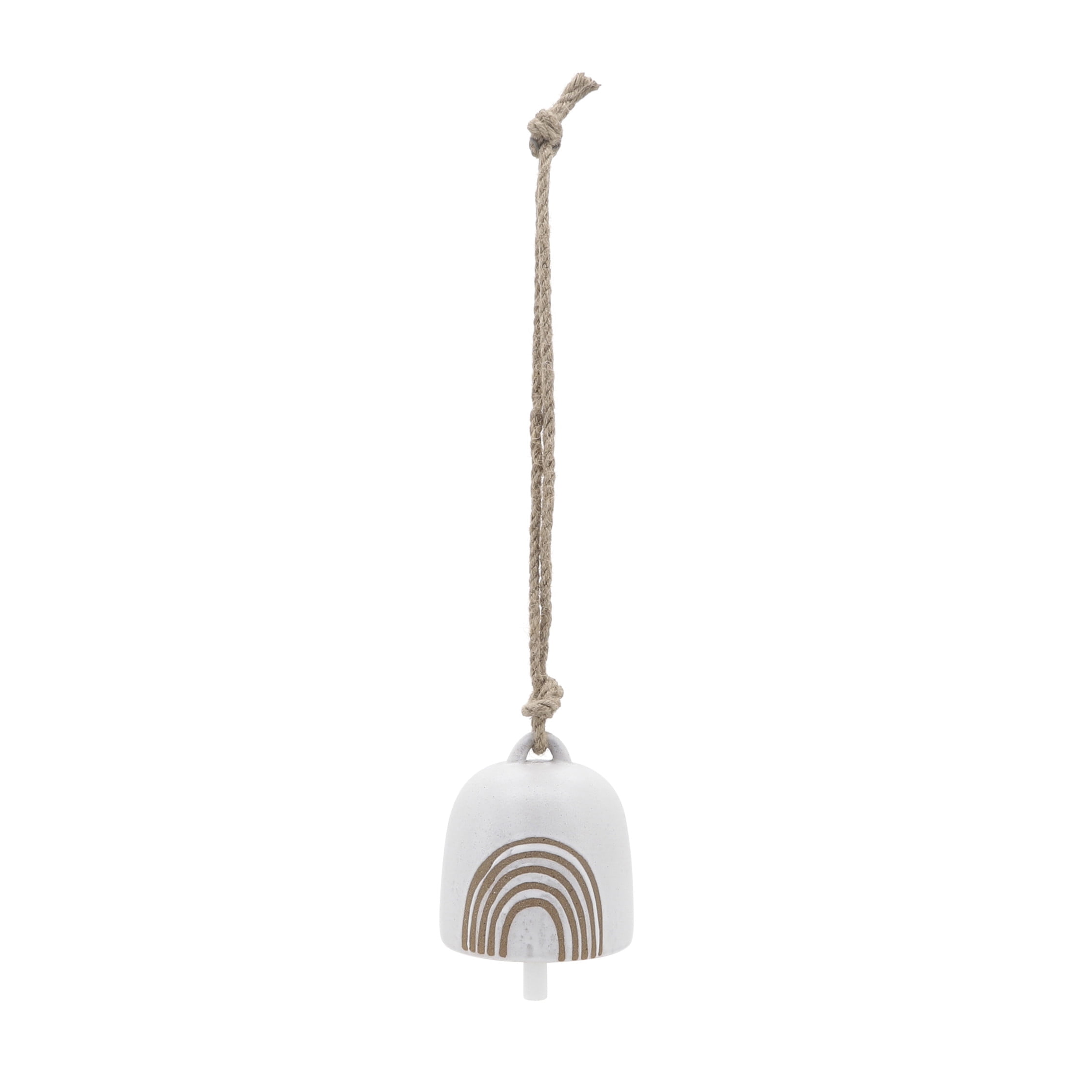 4" White and Beige Ceramic Rainbow Hanging Bell