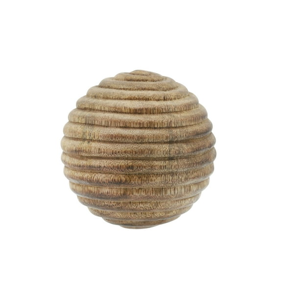 Sagebrook Home 4" Wooden Orb with  Ridges, Natural