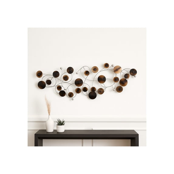 Small Metal Discs Wall Decor for Home Styling - Mounted Wall Art for Living Room, Bedroom, Bathroom, and Dining Room - Hanging Decor Accents for Indoor Use or Entryway Display - 18", Black & Silver