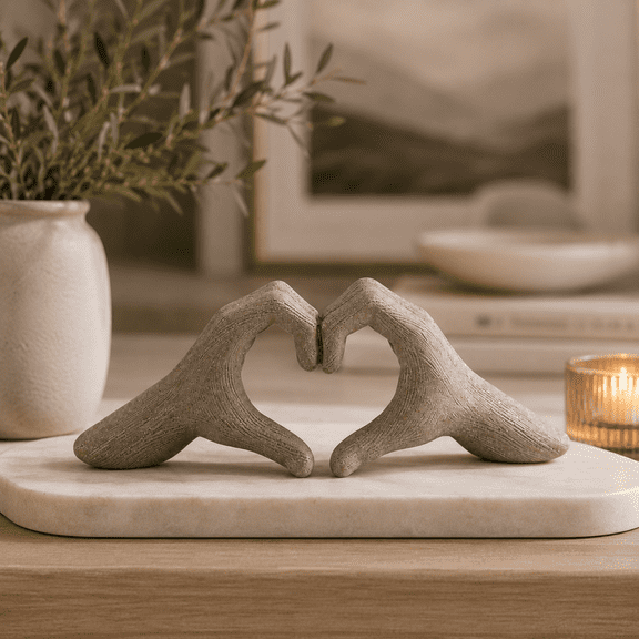 Elegant Ceramic Hand Heart Sculpture for Home Decor - Decorative Ornament for Bathroom, Office Desk, and Living Room Decor - Figurine for Shelf Accent and Coffee Table - 5", Gold & Metallic