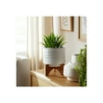 thumbnail image 1 of Modern Ceramic Planter with Stand - White Ceramic Pot with Bamboo Base - Indoor & Outdoor Decorative Plant Holder - 8" White, 1 of 12