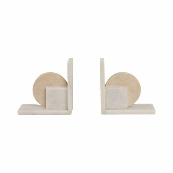 Sagebrook Home 6" Geometric Travertine & Marble Bookends (Set of 2)