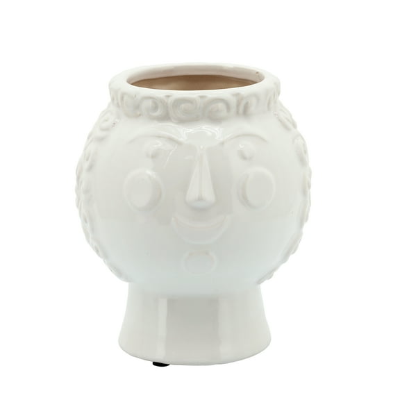 Sagebrook Home 6" Grandma Face Planter, White, Round, Ceramic, Contemporary, 6"L X 6"W X 7"H, Solid Color