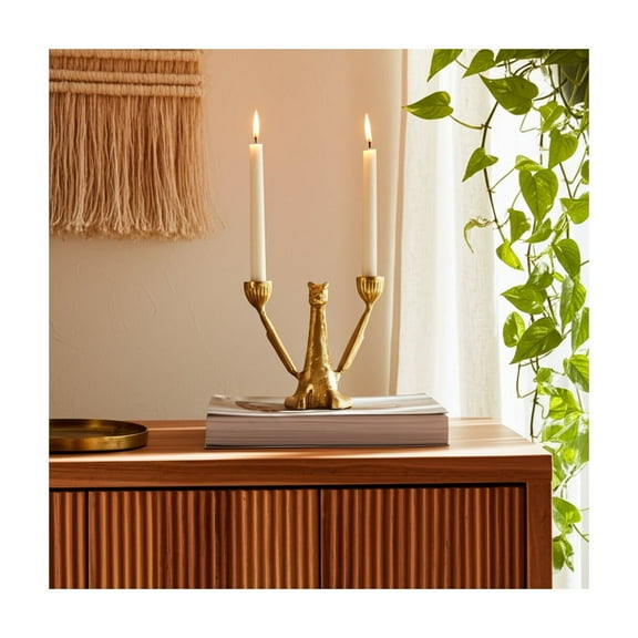 Boho Giraffe Candle Holder - Decorative Metal Taper & Pillar Candle Stand - Unique Home & Office Decor for Living Room, Bedroom - 6" Gold