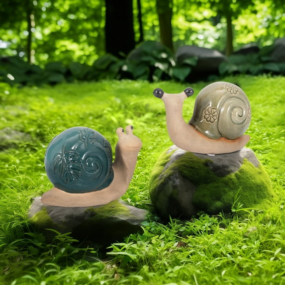 Sagebrook Home 7" Garden Snails Figurines, Stoneware Set of 2 in Blue/Green