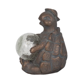 Sagebrook Home 7" Turtle Featuring a Solar Orb in Antique Copper Finish, Durable Polyresin Decor