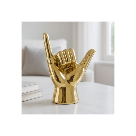Hand Sculpture for Home Decor or Bathroom Decor - Modern Hang Loose Statue for Bookshelves, Office Accents, and Room Design - Living Room Decor or Coffee Table Ornament - 7", Gold