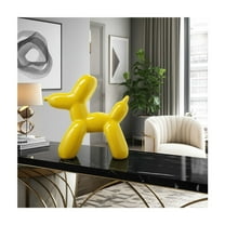 Modern Balloon Dog Figurine - 7" Yellow Ceramic Stoneware Sculpture, Glam Home Decor Accent for Living Room, Bedroom, Office