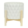 thumbnail image 1 of Sagebrook Home 8" Ceramic Diamond Planter With  Wood Stand, White, Round, Ceramic, Contemporary, 8"L X 8"W X 9"H, Diamond, 1 of 9