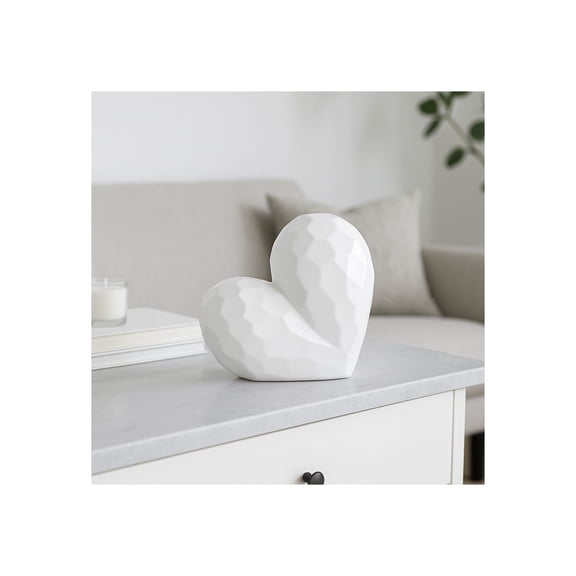 Decorative Ceramic Heart Sculpture for Home Decor - Ornament for Bathroom, Office, and Living Room Decor - Modern Figurine Accent for Bedroom, Shelf Display, and Coffee Table - 8", White