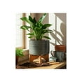 thumbnail image 1 of Ceramic Planter with Bamboo Stand - Textured Mid-Century Modern Plant Pot for Indoor & Outdoor Home Garden Decor - 10" Green, 1 of 12