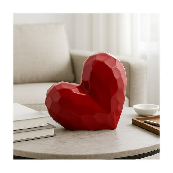 Decorative Heart Sculpture for Home Decor - Perfect Ornaments for Bathroom Decor, Office Decor, and Room Decor - Statues for Living Room, Coffee Table Decor, or Shelf Styling - 8" Red