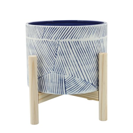Sagebrook Home 8" Planter With Wood Stand, Navy