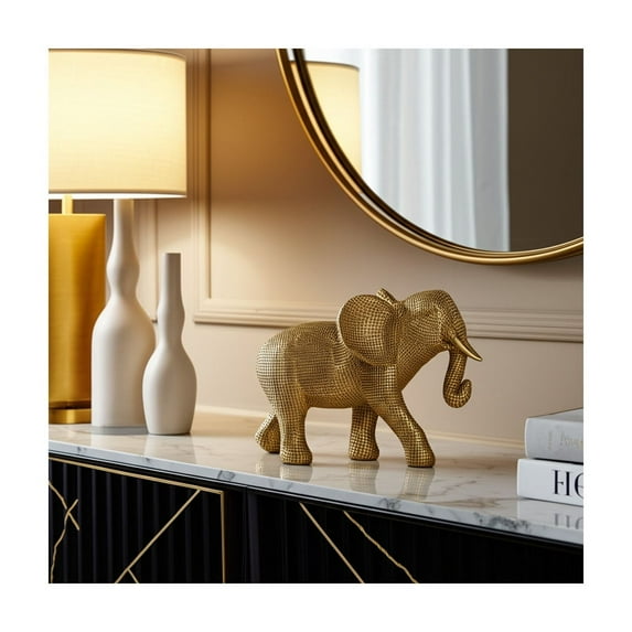 Elegant Elephant Figurine - Textured Polyresin Sculpture - Glam Home & Office Decor - 8" Gold