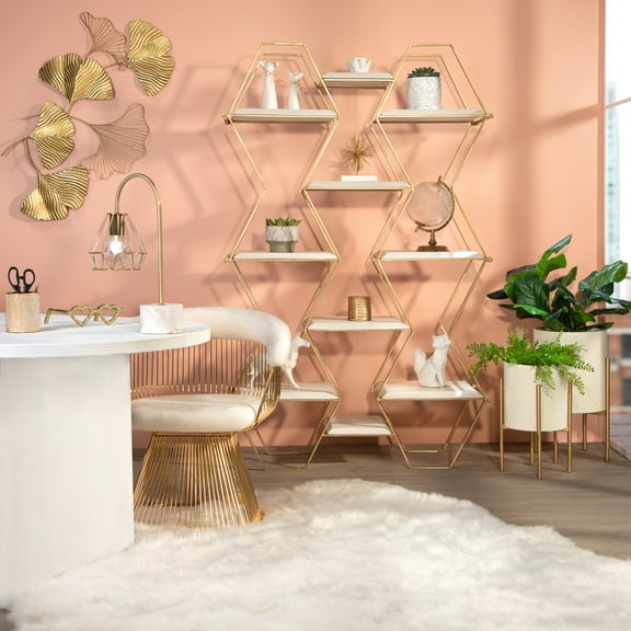 Modern Cat Figurine with Gold Accents - Stoneware & Ceramic Home Decor - Stylish Minimalist Ornament for Living Room, Office, or Bedroom - 8" White