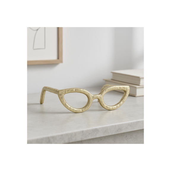 Decorative Glasses Sculpture for Home Decor - Bathroom, Desk and Office Decor Object - Living Room Decor Ornament - Shelf Styling and Coffee Table Statues - Sculpture for Unique Spaces - 3" Gold