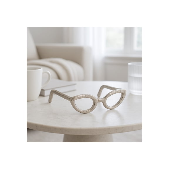 Decorative Glasses Sculpture for Home Decor - Bathroom, Desk and Office Decor Object - Living Room Decor Ornament - Shelf Styling and Coffee Table Statues - Sculpture for Unique Spaces - 3" Silver